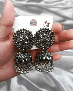 pinterest Oxidized Silver Jhumka earrings