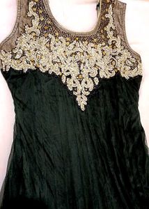 🖤 Elegant Black &amp; Gold Partywear Anarkali Dress