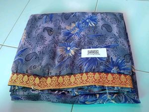 Blue Printed Saree With Unstitched Blouse