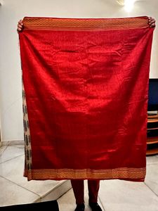 New Copper Orange &amp; Red Art Silk Saree with Elegan