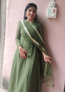 Elegant Olive Green Anarkali Gown