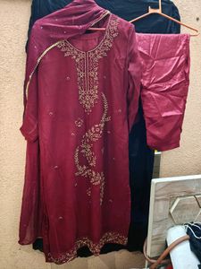 Maroon Georgette Stitched Dress