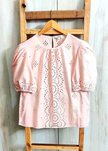 Pink Eyelet Puff Sleeve Top Size-38