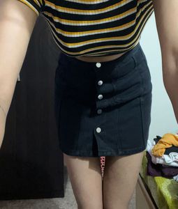 Black Denim Button-Down Skirt