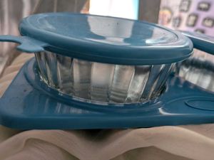 Blue Glass Bowl Set with Lids