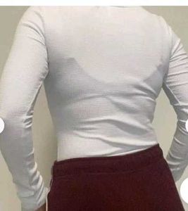 White Ribbed Long Sleeve Sweetheart Neck Top