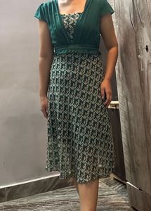 Green Floral Print Midi Dress