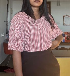 Cute Red and White Gingham Top
