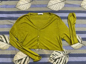 Olive Green Ribbed Button-Up Top