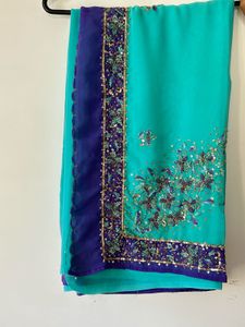 Elegant Turquoise & Purple Saree and Blouse Set