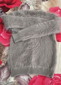 Gray Fuzzy Zip-Up Cardigan