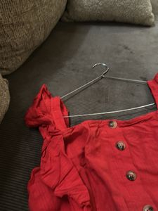 Red Button-Up Ruffle Sleeve Top