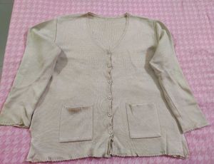 Last Call for -Beige Knit Cardigan with Pockets