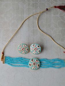 Turquoise Beaded Choker Set with Earrings