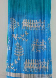 Fancy Blue And Green Beautiful Saree Uncut Blouse.