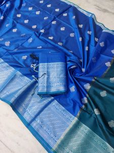 Blue & Silver Banarasi Silk Allover Boota Saree