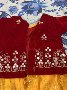 Red Velvet Choli With Yellow Net Lehnga