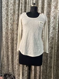 White Long Sleeve Top with Pocket Detail