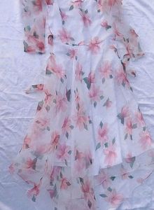 High Low Floral Print Organza Gown