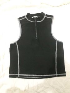 Sleek Black Zip-Up  Top