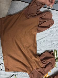 Brown Long Sleeve Ruched Top