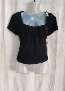 Chic Black Ruched Square Neck Top