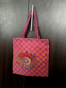 Handmade Beaded Flower Tote Bag