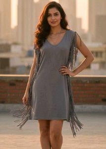 Stylish Grey Fringes Dress