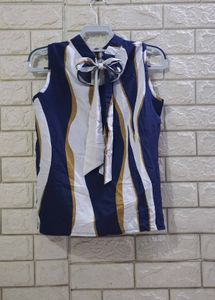 Greathe Sleeveless Striped Bow-Back Blouse