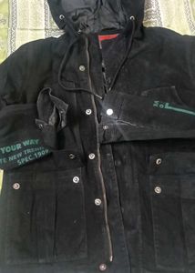 Black Suede Hooded Jacket