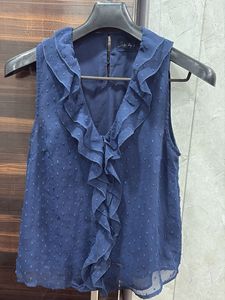 Navy Blue Ruffle Top