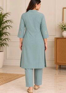 New Sage Bloom Embroidered Kurta Pant Set