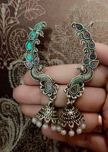 Boho Oxidized Silver Jhumka Earrings Set