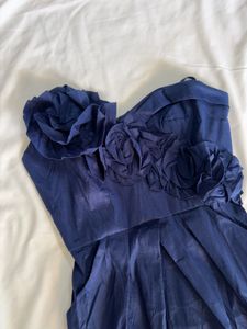 Navy Blue Strapless Floral Dress