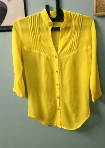 Vibrant Yellow Kurti with Pleated Neckline