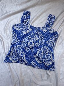 Vintage Blue &amp; White Patterned Cami Top