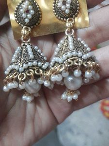 Elegant Jhumka Earrings with Pearls