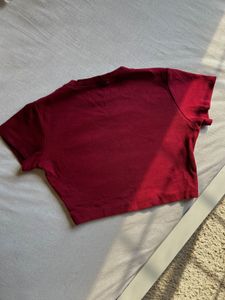 Burger bae - Burgundy "BURGER" Graphic Crop Top