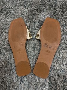 Zara Cream Eyelet Gold Tone Flat