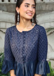 Chic Navy Blue Peplum Kurta Set with Palazzo Pants