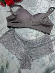 Grey Lace Bra and Panty Set