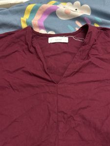 Maroon V-Neck Midi Dress