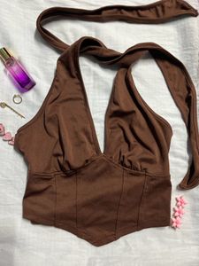 Brown Halter Neck Corset Top