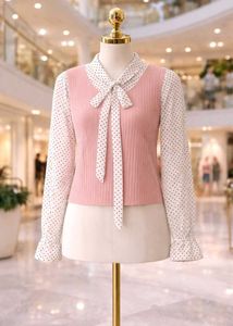 Pink &amp; Polka Dot Blouse Winter Top