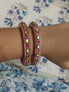 2 Pink Stone Work Bangles
