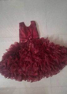 Burgundy Organza Ruffle Dress