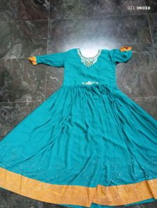 Stunning Teal Embellished Ethnic Gown