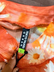 Orange Daisy Mesh Top