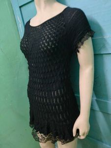 Black Crochet Knit Top