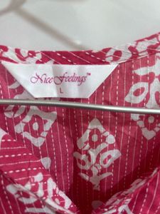 Pink &amp; White Block Print Kurta